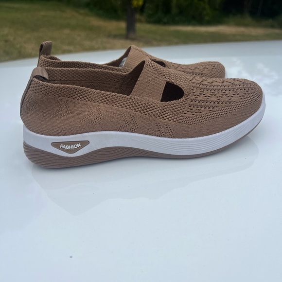 none Shoes - Women’s Knit Slip-On Walking Shoes - Taupe